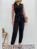 SLEEVELESS V NECK SLIM JUMPSUIT - Doublju