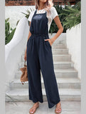 DRAWSTRING WAIST WOMEN JUMPSUIT WITH POCKETS - Doublju