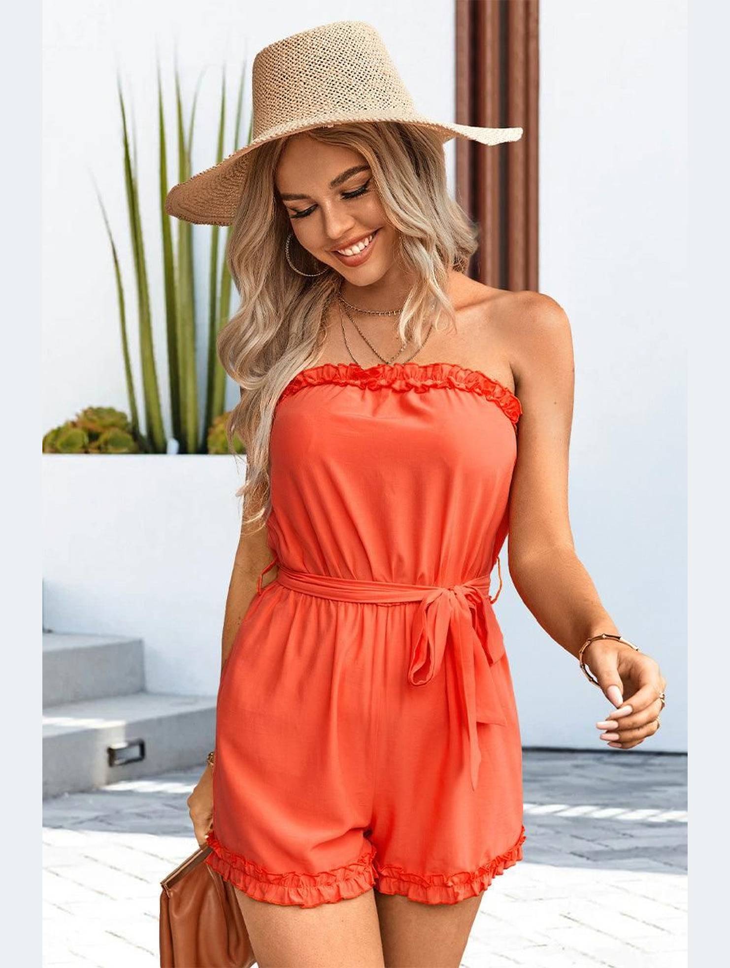 RUFFLED TANK TOP SHORT ROMPER JUMPSUIT - Doublju