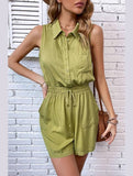 COLLARED SLEEVELESS JUMPSUIT - Doublju