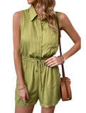 COLLARED SLEEVELESS JUMPSUIT - Doublju