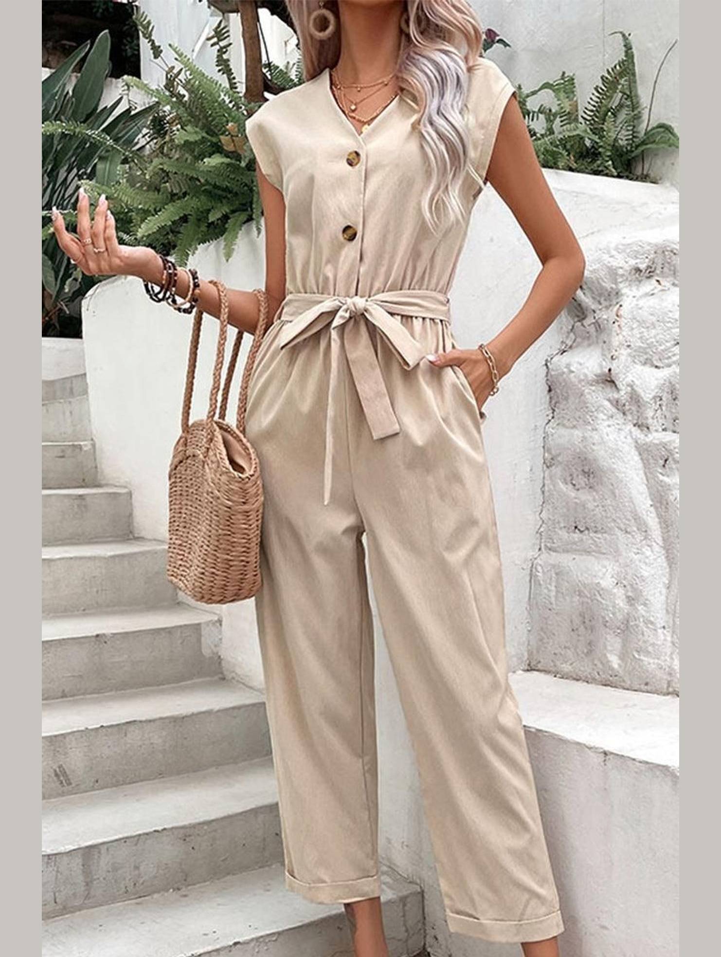 WOMEN CASUAL SOLID JUMPSUIT - Doublju
