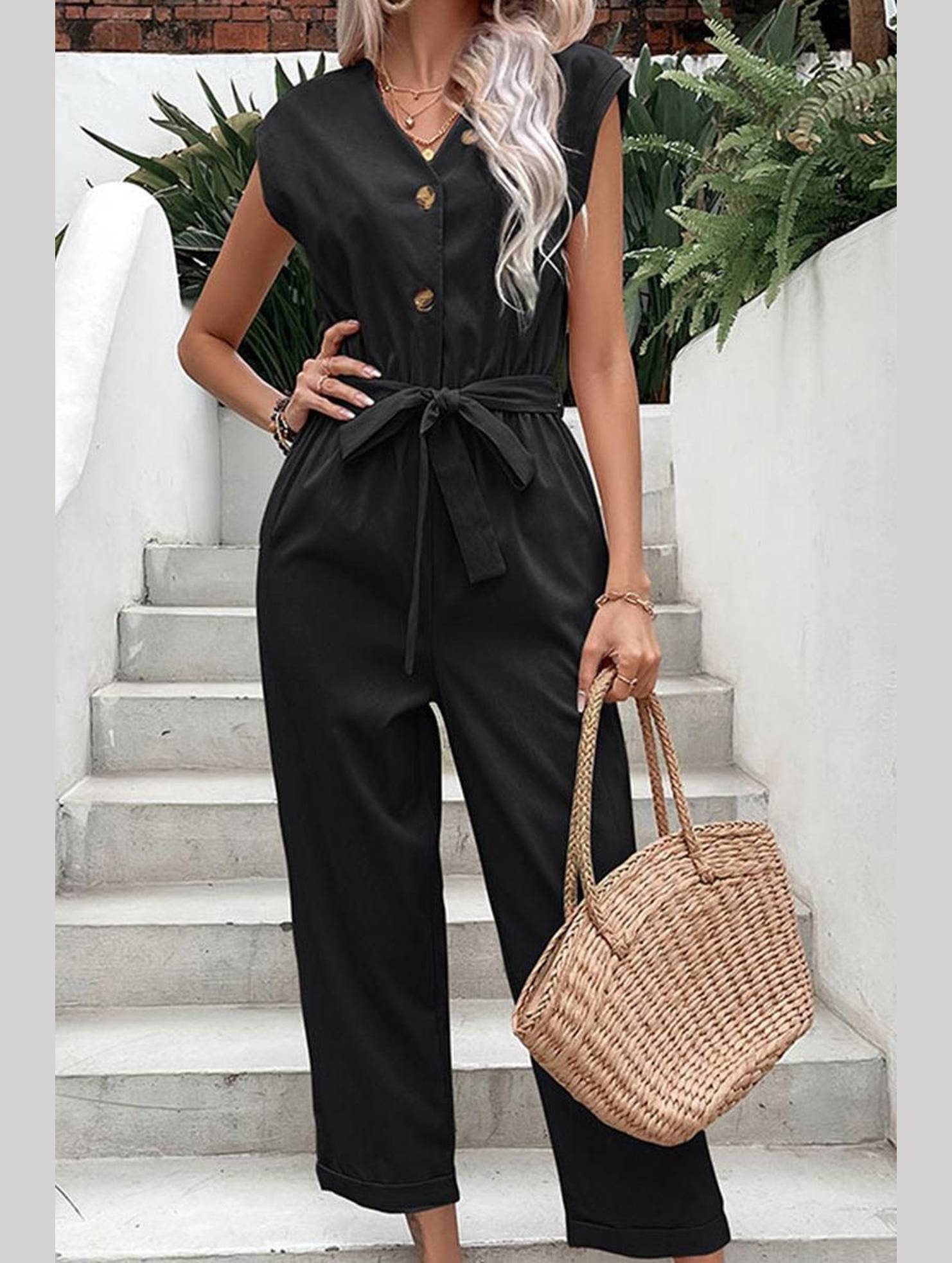 WOMEN CASUAL SOLID JUMPSUIT - Doublju