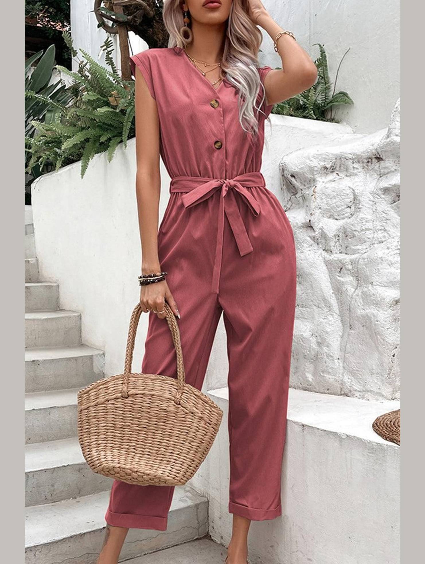 WOMEN CASUAL SOLID JUMPSUIT - Doublju