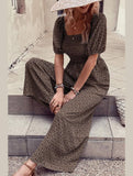 SQUARED NECK FLORAL LOOSE FIT JUMPSUIT - Doublju