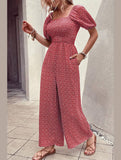 SQUARED NECK FLORAL LOOSE FIT JUMPSUIT - Doublju