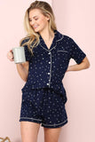 SHORT SLEEVE NOTCH COLLAR PAJAMA SET - Doublju