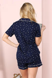 SHORT SLEEVE NOTCH COLLAR PAJAMA SET - Doublju
