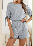SLEEVE SLIT SOLID COLOR LACE CASUAL JUMPSUIT - Doublju