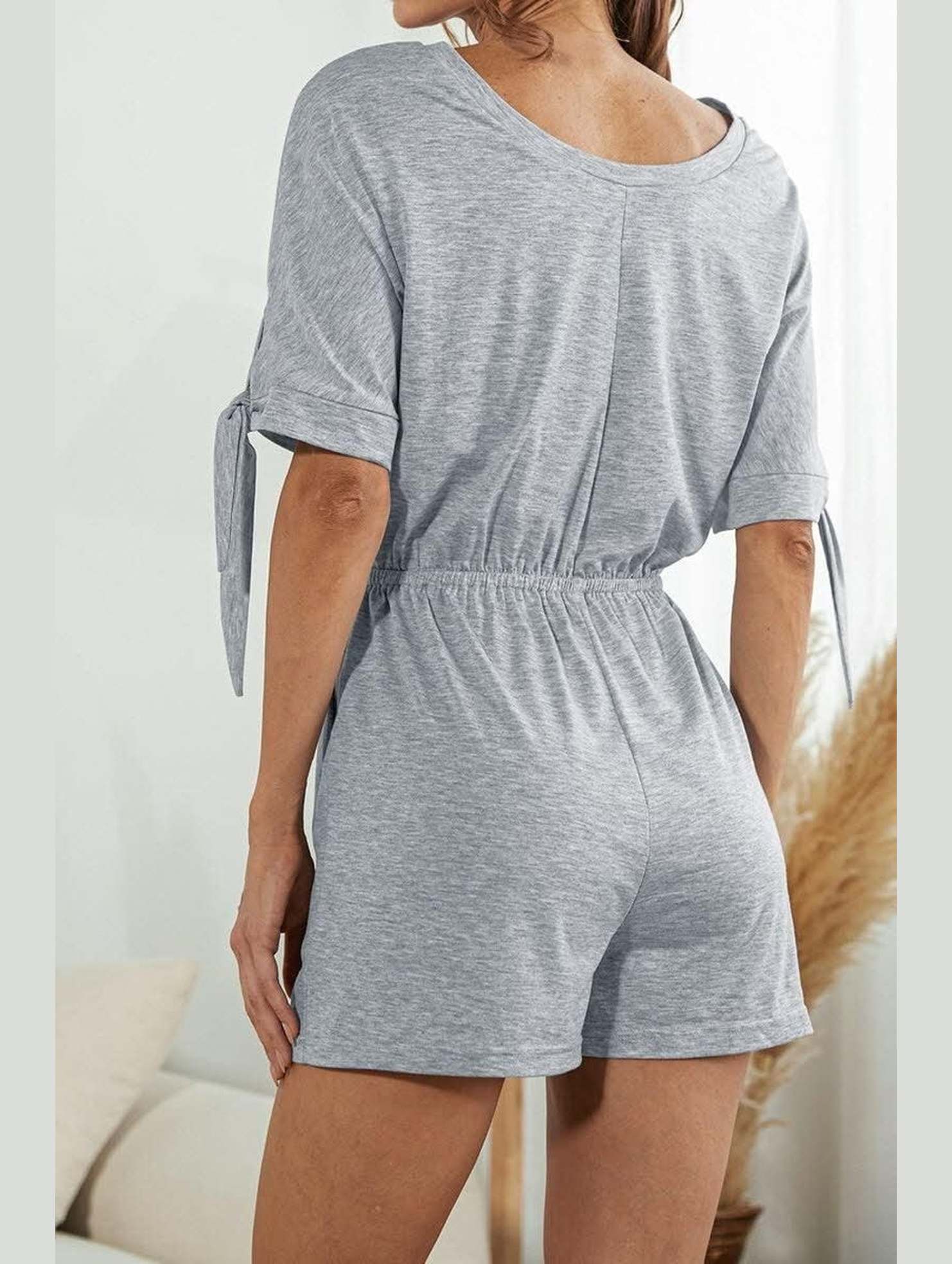 SLEEVE SLIT SOLID COLOR LACE CASUAL JUMPSUIT - Doublju