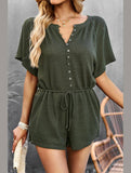 BUTTON UP TIED WAIST ROMPER - Doublju