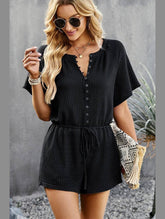 BUTTON UP TIED WAIST ROMPER - Doublju