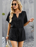 BUTTON UP TIED WAIST ROMPER - Doublju