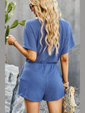 BUTTON UP TIED WAIST ROMPER - Doublju