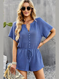 BUTTON UP TIED WAIST ROMPER - Doublju