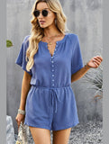 BUTTON UP TIED WAIST ROMPER - Doublju