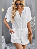 BUTTON UP TIED WAIST ROMPER - Doublju