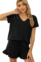 RUFFLED HEM SHORTS AND TOP SET - Doublju