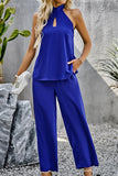 HALTER NECK TOP AND WIDE PANTS SET - Doublju