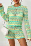 WOMEN KNITTED LONG SLEEVE TOP AND SHORTS SET