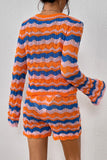 WOMEN KNITTED LONG SLEEVE TOP AND SHORTS SET