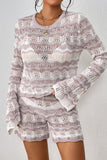 WOMEN KNITTED LONG SLEEVE TOP AND SHORTS SET