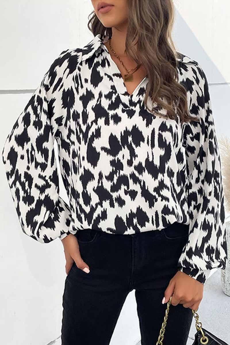RETRO LAPEL LONG SLEEVED PRINTED SHIRT - Doublju