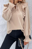 TIED NECK FUNGUS SLEEVE SOLID BLOUSE - Doublju