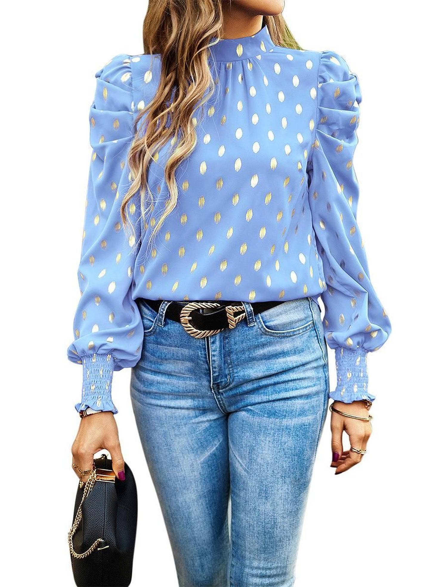 ROUND NECK RUFFLED SLEEVE LOOSE TOP - Doublju