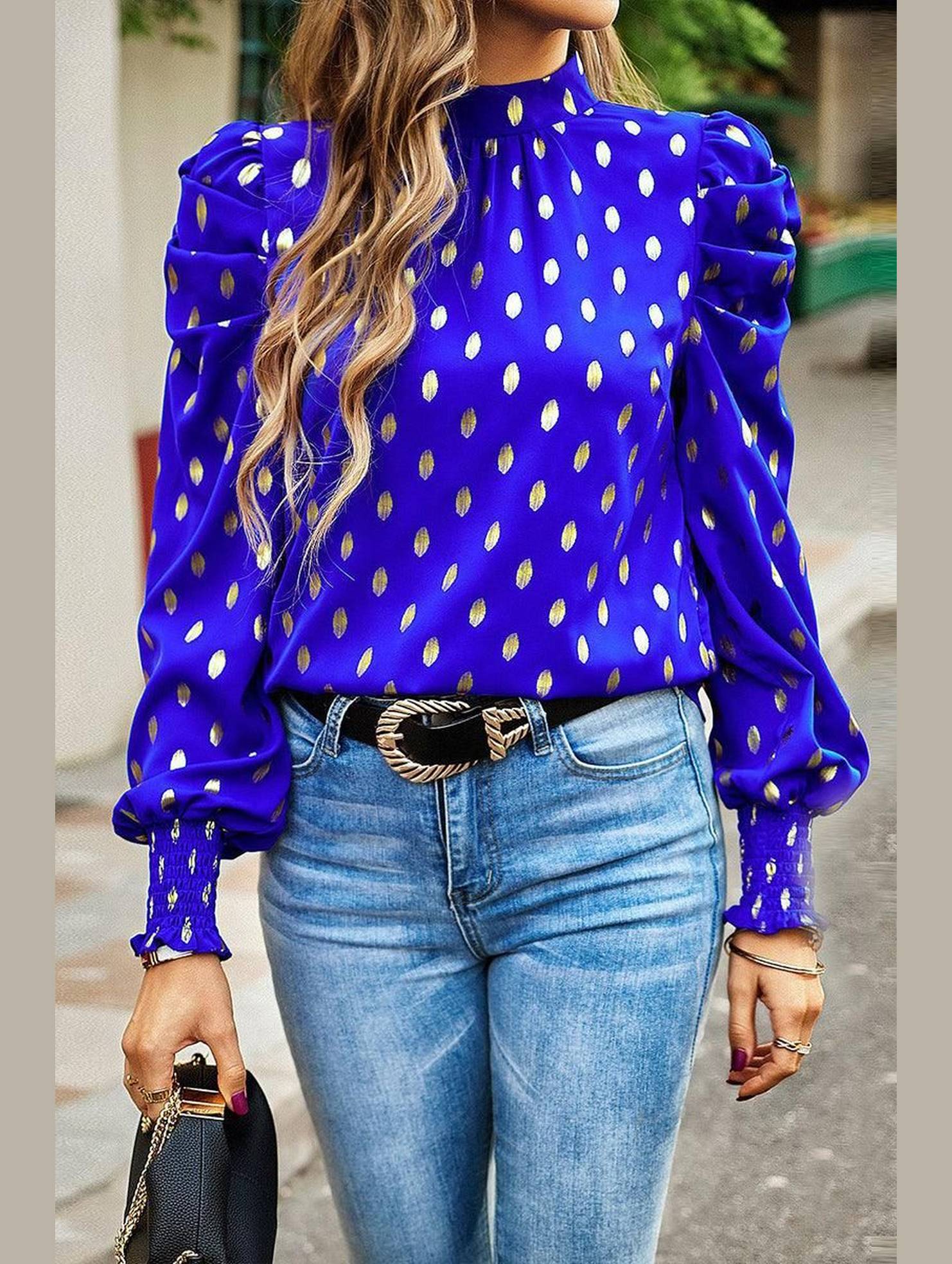 ROUND NECK RUFFLED SLEEVE LOOSE TOP - Doublju