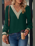 WOMEN GUIPURE NECK AND CUFF DAILY BLOUSE