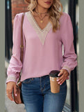 WOMEN GUIPURE NECK AND CUFF DAILY BLOUSE