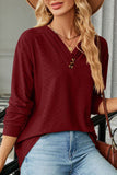 BUTTON DECKED V NECK PATTERN STITCHED BLOUSE