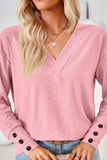 WOMEN V NECK BUTTONED CUFF LOOSE FIT BLOUSE