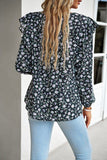 WOMEN LACE TRIM FRILL ANGEL SLEEVE FLORAL BLOUSE