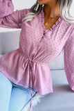 LANTERN SLEEVE RUFFLED SWISS DOT CHIFFON TUNIC