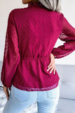 LANTERN SLEEVE RUFFLED SWISS DOT CHIFFON TUNIC