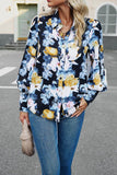 FLORAL PRINTING BUTTON UP FITTED CUFF BLOUSE