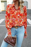 FLORAL PRINTING BUTTON UP FITTED CUFF BLOUSE