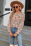 WOMEN FLORAL RUFFLE SLEEVE ROUND NECK FALL BLOUSE