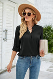 V NECK BUTTON CUFF BUSINESS OFFICE WORK BLOUSE