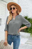 V NECK BUTTON CUFF BUSINESS OFFICE WORK BLOUSE