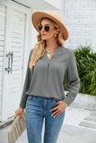 V NECK BUTTON CUFF BUSINESS OFFICE WORK BLOUSE