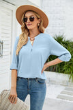 V NECK BUTTON CUFF BUSINESS OFFICE WORK BLOUSE