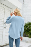 V NECK BUTTON CUFF BUSINESS OFFICE WORK BLOUSE