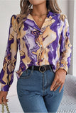 WOMEN MARBLE PATTERNED BUTTON DOWN OFFICE BLOUSE