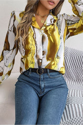 WOMEN MARBLE PATTERNED BUTTON DOWN OFFICE BLOUSE