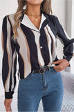 WOMEN STRIPE PATTERNED BUTTON DOWN OFFICE BLOUSE