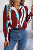 WOMEN STRIPE PATTERNED BUTTON DOWN OFFICE BLOUSE