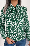 WOMEN LEOAPRD PATTERN TIED NECK OFFICE BLOUSE
